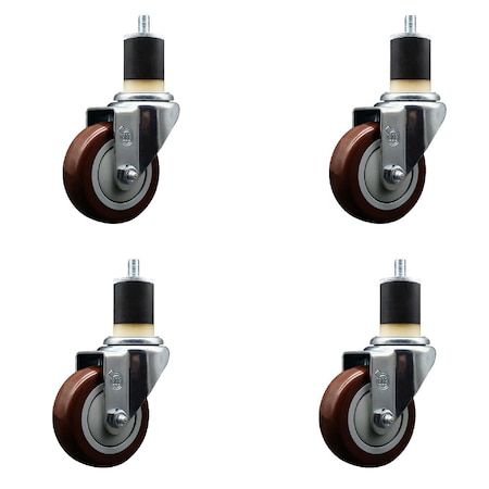 Service Caster 3.5'' SS Maroon Poly Wheel Swivel 1-7/8'' Expanding Stem Caster Set, 4PK SCC-SSEX20S3514-PPUB-MRN-178-4